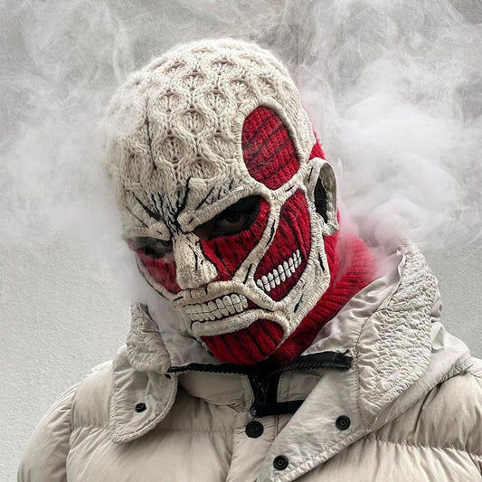 The Colossal Titan balaclava, meticulously hand-knitted