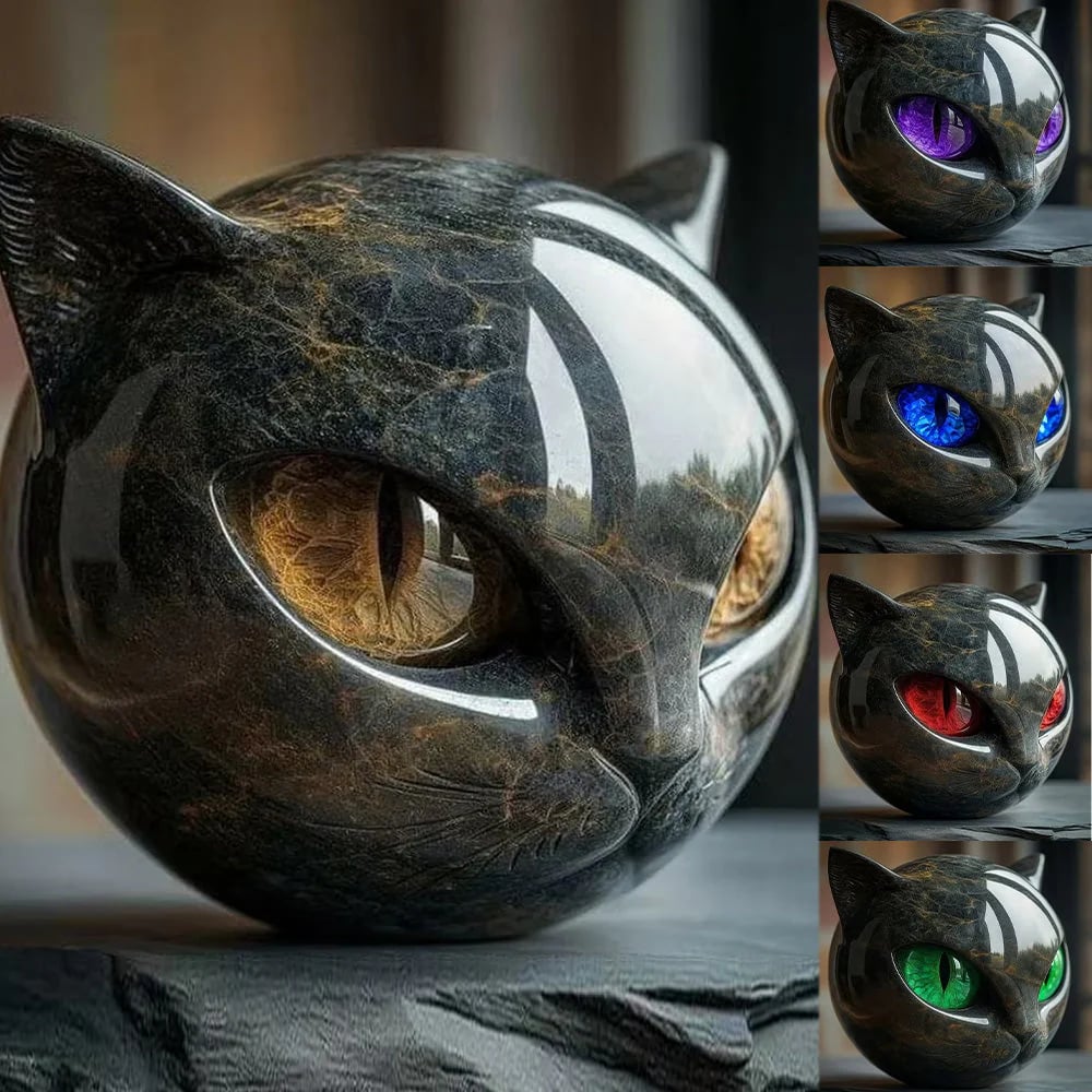 🐈⬛Luxury Black Cat Stone Sculpture – Elegant Home Decoration & Gift-Ready Art Piece