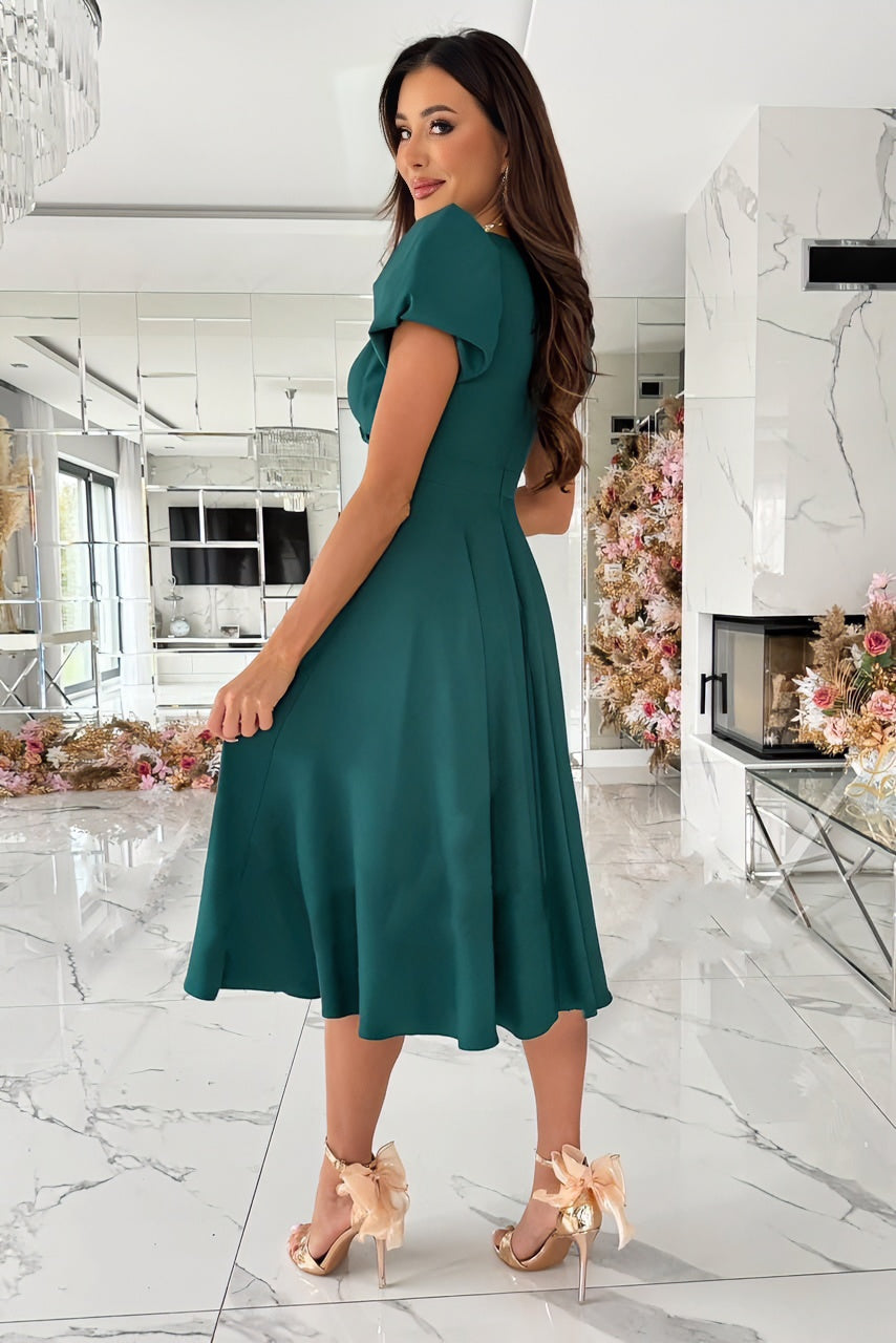 Sisakphoto™-Sexy V-neck solid color short-sleeved midi dress
