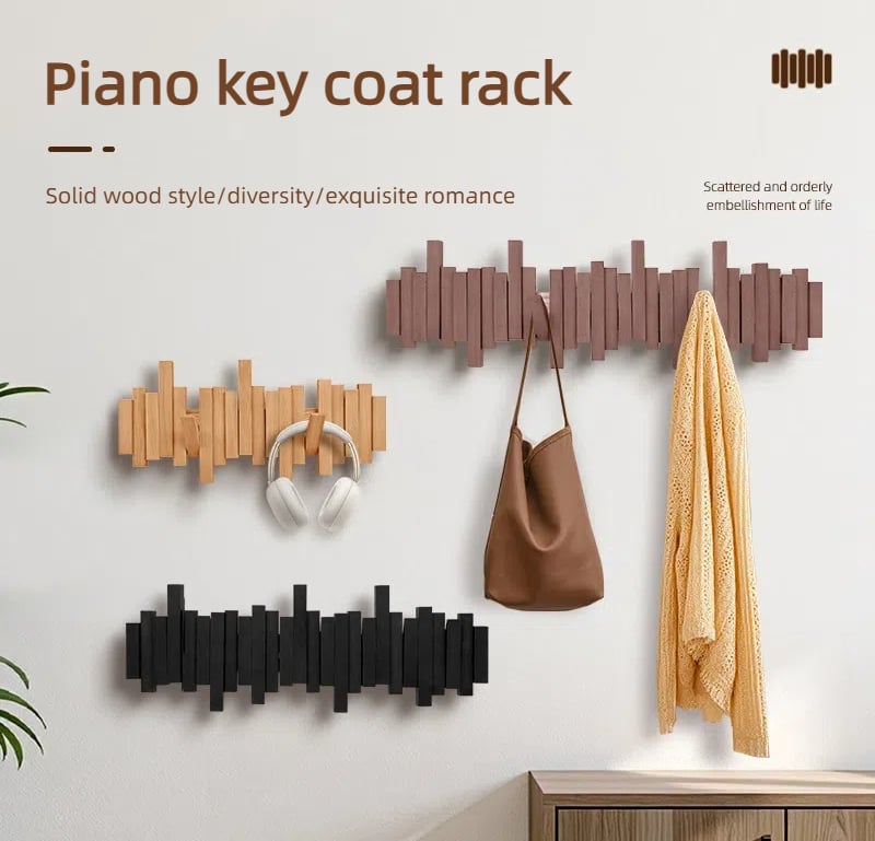 Wall-mounted wooden coat rack Piano key style design