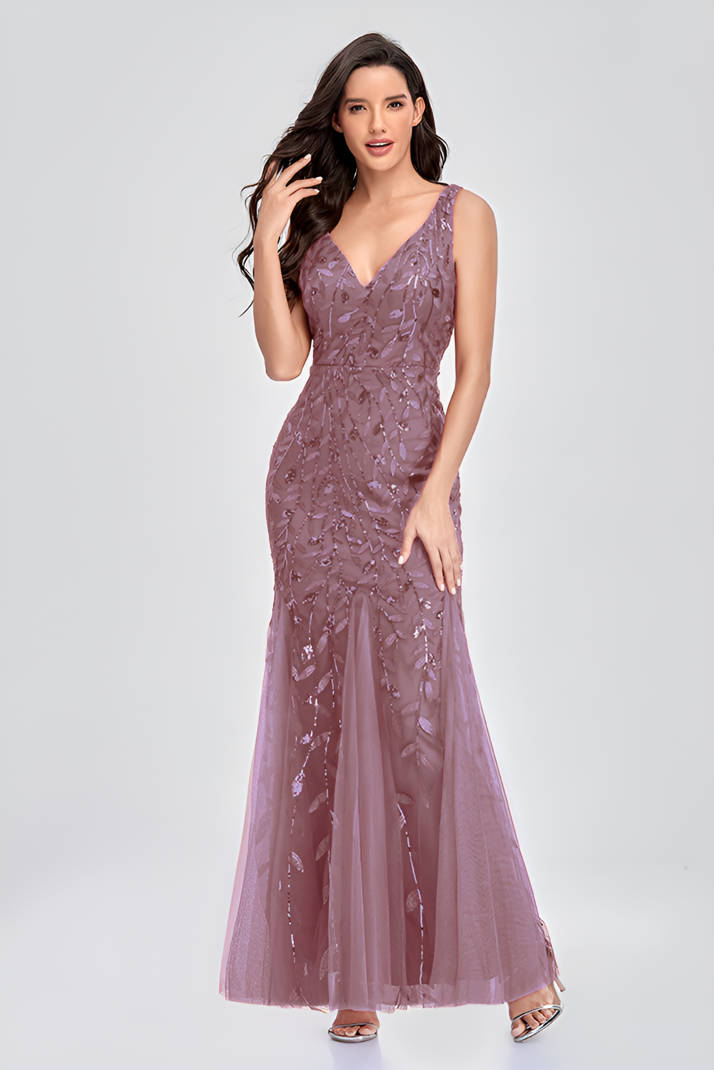 Sisakphoto™-Evening dress v-neck tulle embroidered sequin sexy mermaid ball gown