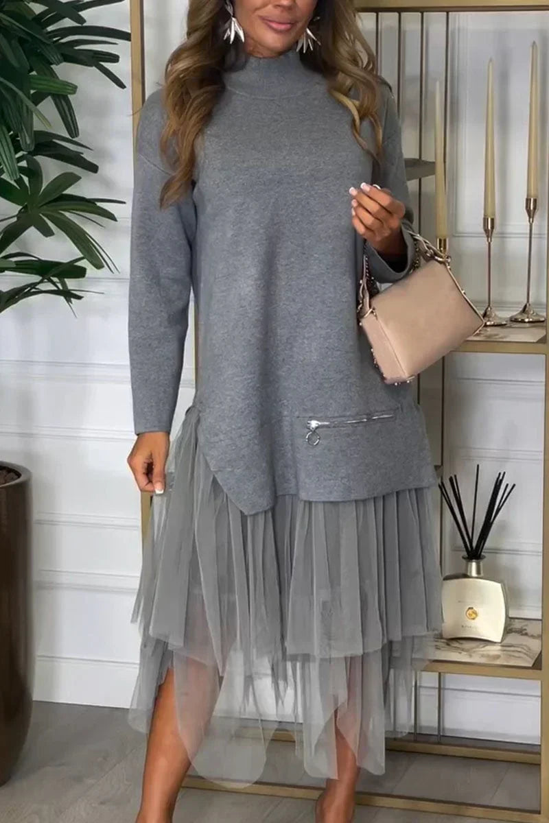 Two-Piece Set: Long Sleeve Top and Tulle Skirt for Women