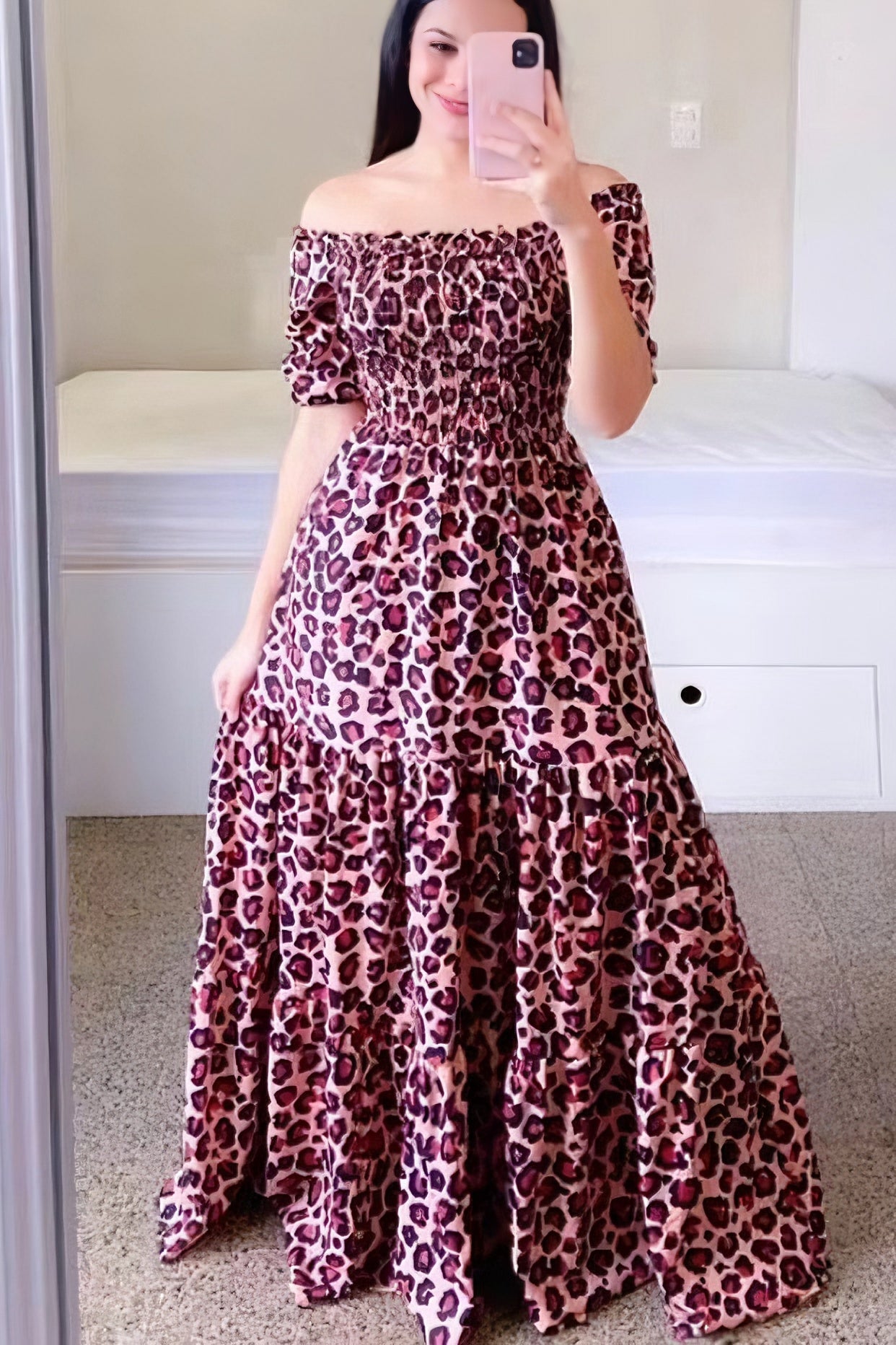 One-shoulder floral off-shoulder long printed dress