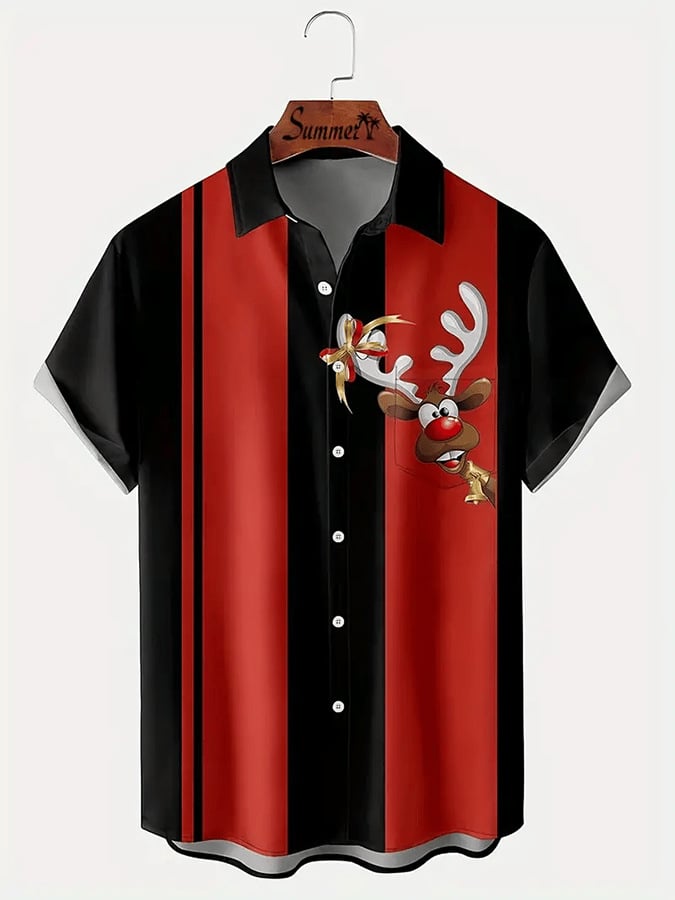 CHRISTMAS PRINT FASHION SHORT SLEEVE SHIRT