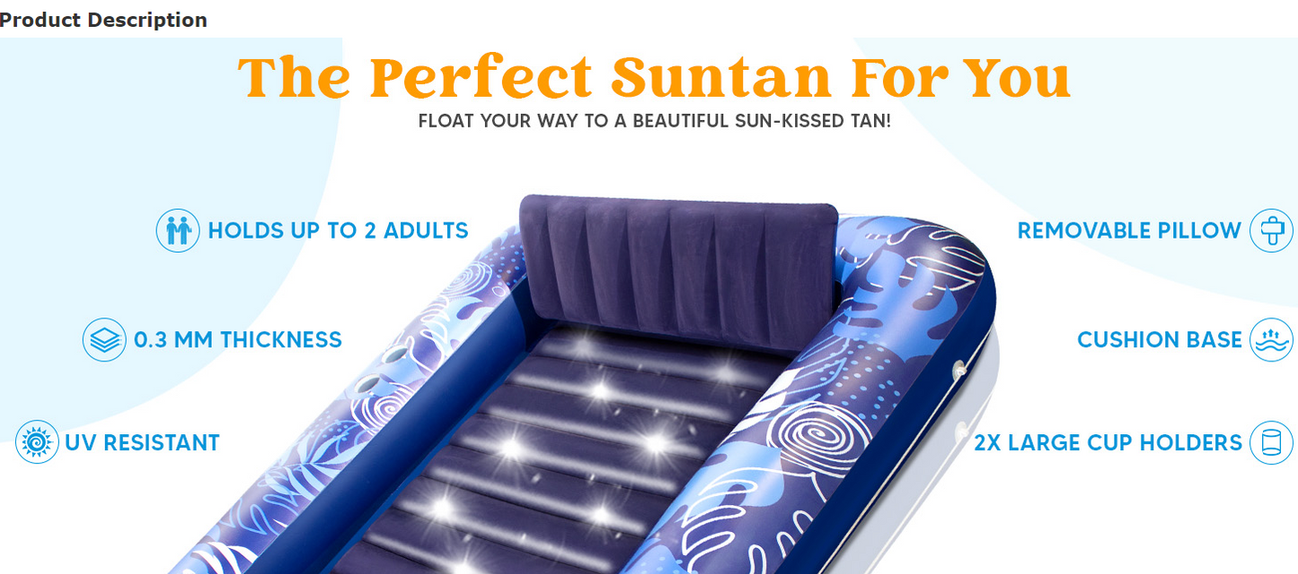 Inflatable Tanning Pool Lounger Float for Adults