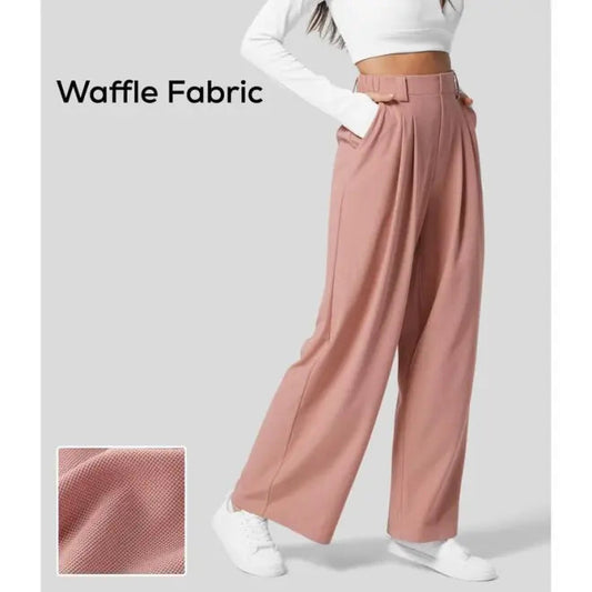 2024 High Waisted Plicated Side Pocket Wide Leg Waffle Casual Pants