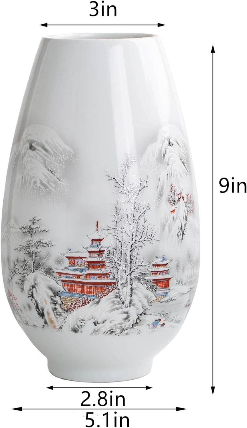 White Porcelain Vase Chinoiserie for Flowers Ceramic Boho Modern Small Shelf Decor Accents Living Room Jingdezhen Rustic Table Fireplace Farmhouse Objects Long Egg Shell Jar Gifts