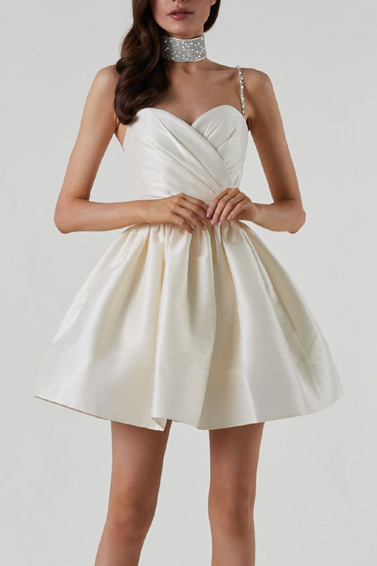 Pleated strapless evening gown