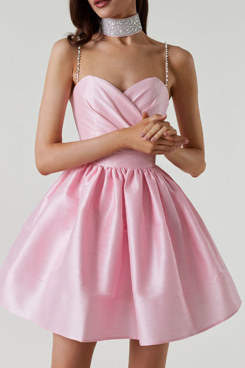 Pleated strapless evening gown